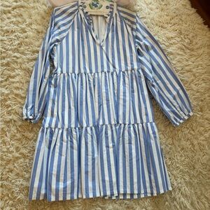 EUC J. Crew Blue and White Striped tiered Dress